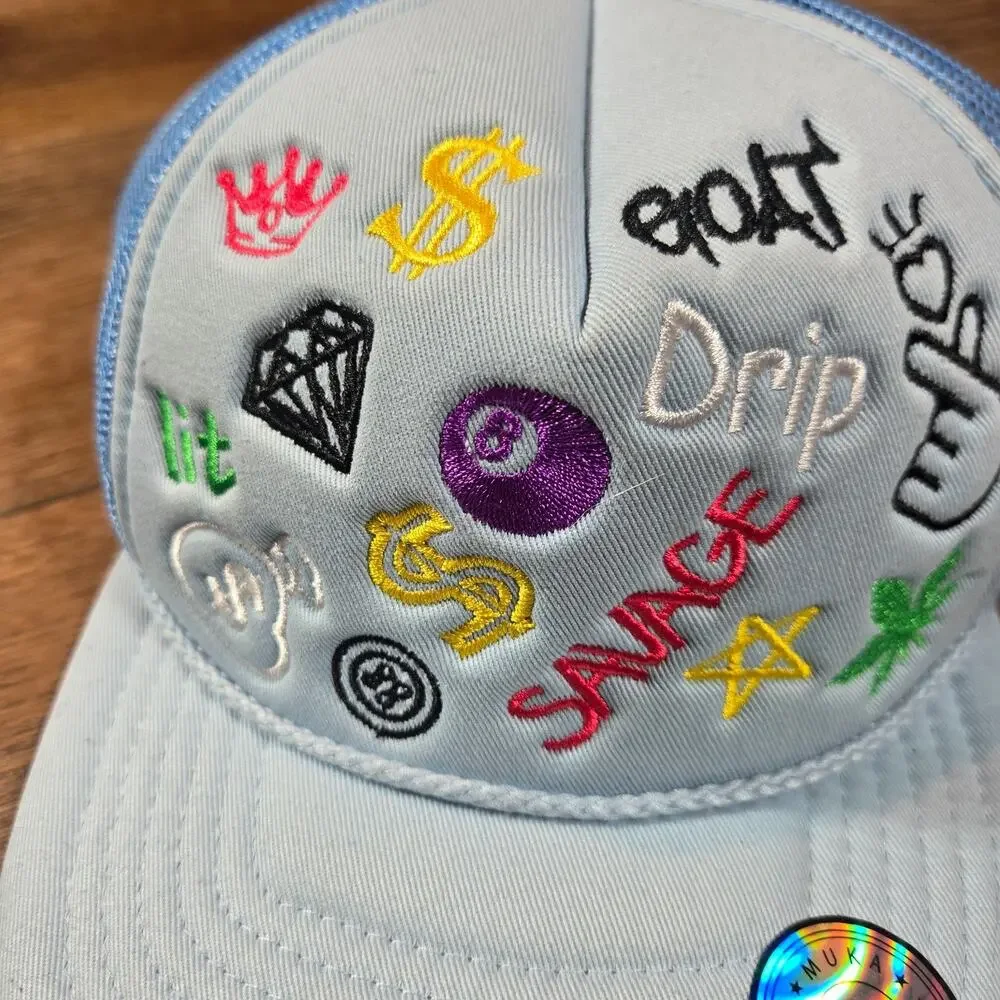 Savage Drip Goat Snapback Hat Blue Muka Baseball Cap Streetwear Graphic OS - Picture 2 of 7